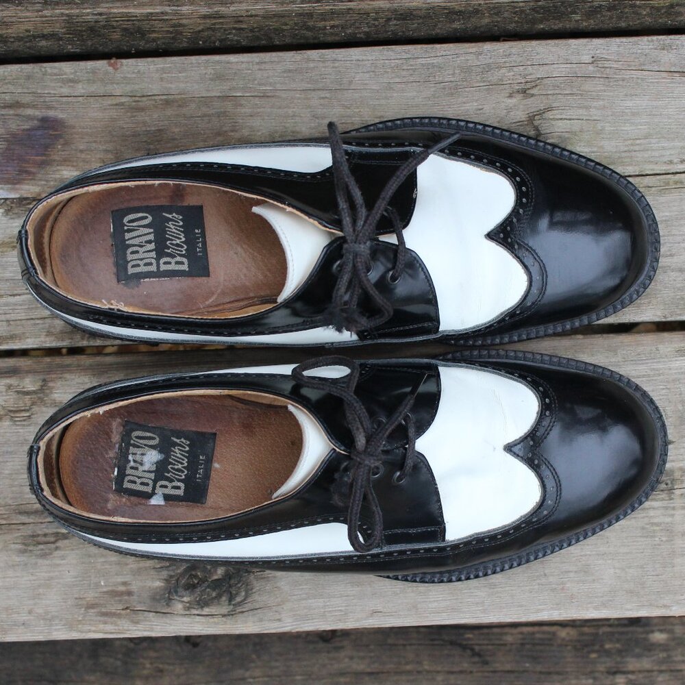 VTG Bravo Black & White Leather Spectator Wingtips, Size 42 EU, Made in Italy - Picture 8 of 12